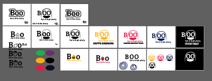 various comps for the logo in illustrator. There are 15 artboards with different version of the logo