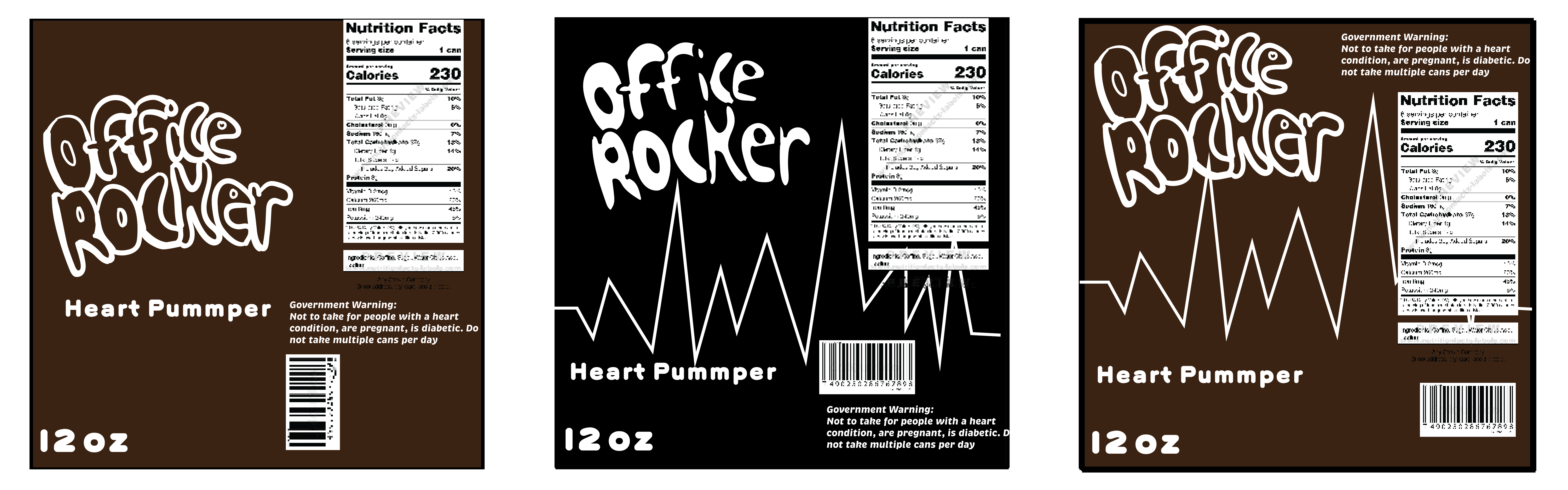 Comps for the flavor heart pummper. It has a black background and wtih a line that represent a heart monitor.