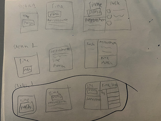 Sketches of the widget project on a white sketchbook in a 3 by 3 grid. The last rwo was seletcted